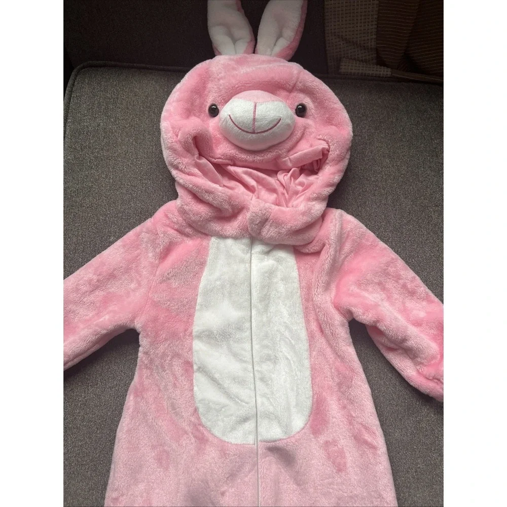 Unbranded Bunny Hooded Romper Infant Size 6-12M Pink Plush One-Piece Costume